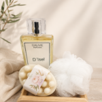 Kit Perfume, sabonete, bucha e suporte de madeira